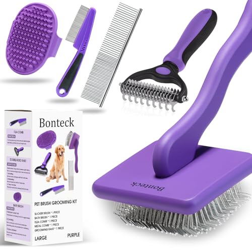 Dog Slicker Brush for Dogs Grooming Kit 5PCS Long Haired Doodles (Purple)