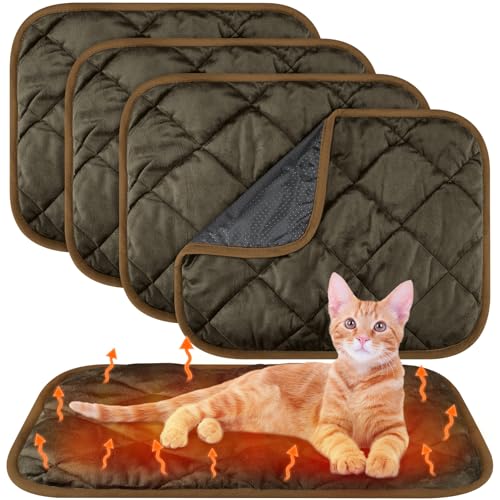 4 Pack Self Heating Cat Pad Self Warming Dog Mat Reflects Body Heat Extra Warm Thermal Pet Pad Washable Dog Cat Bed Crate Bed Mat Blanket (16 x 20 Inch / Coffee Color)