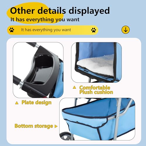 4 Wheel Foldable Pet Stroller (Blue / 4 Wheels)