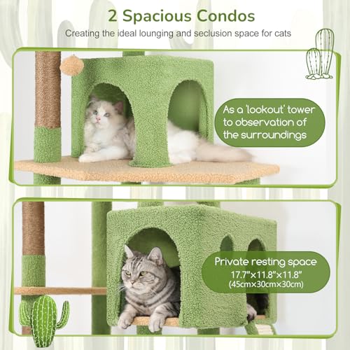 F70 Pro Cactus Heavy Duty Cat Tree Tower for Indoor Large Cats (70inch / Cactus Green)