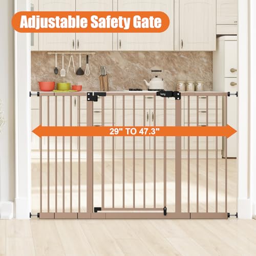 29" 47.3" Extra Wide Baby Gate for Stairs (Brown / 29-47.3"Wide, 30"Tall)