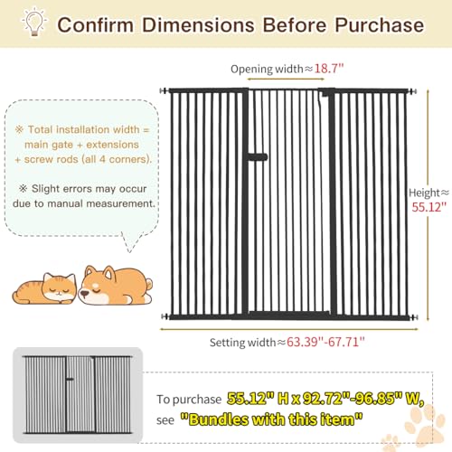 Extra Tall Cat Gate 55.12" High 63.39" (55.12" H-black / 63.39"-67.71" W)