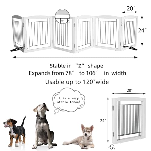 Freestanding Dog Fence Indoor (White / 【6 Panels】120''w x 24''h)