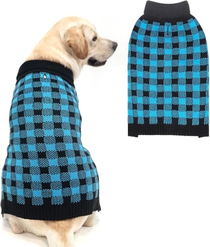 Dog Sweaters for Large Medium Small Dogs (M/L - Chest 25", Back 18" / Blue&Black)