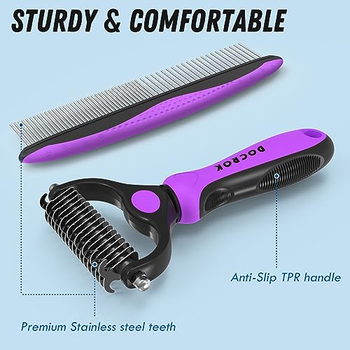 Pet Grooming Brush and Metal Comb Combo (Purple)