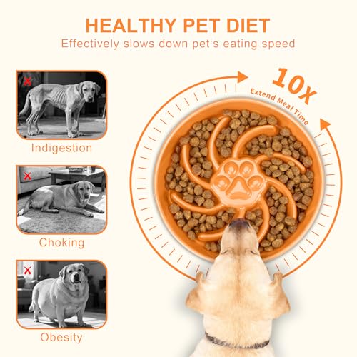 Ceramic Slow Feeder Dog Bowl (Orange)