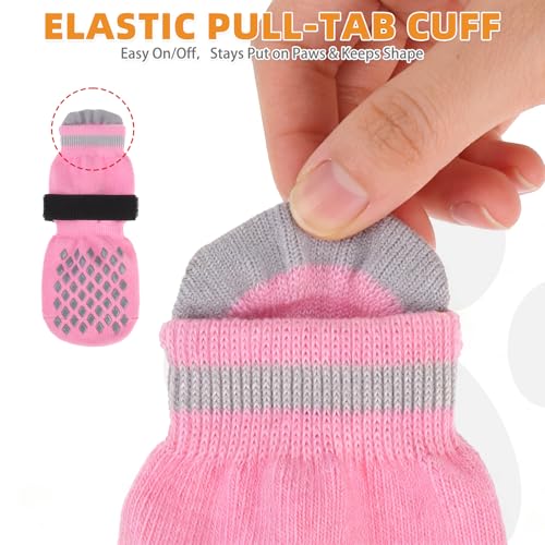 Anti Slip Dog Socks Shoes for Hot Pavement to Prevent Licking Paws Scratching (Pink / Small (4 Pack))