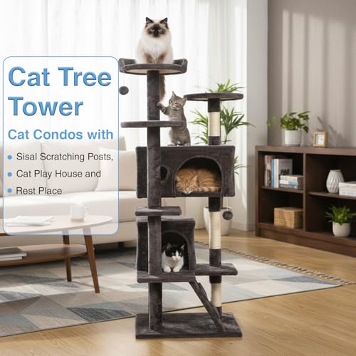 54" Cat Tree Tower (Purple Gray)