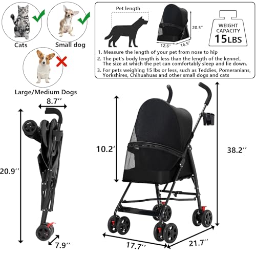 Cat Stroller Foldable Lightweight for Small Dogs Cats 0 (black)
