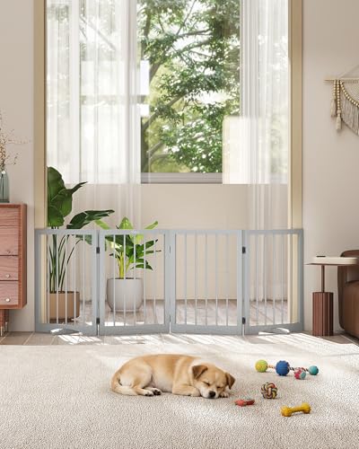 Free Standing Dog Gate Indoor (Gray / 4-Panel, 24"Tall)