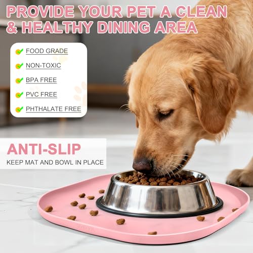 Waterproof Silicone Pet Food Mat with Raised Edge for Dog & Cat (Sakura Pink / 12"L x 12"W)