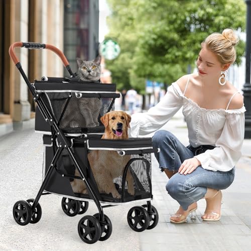 Double Pet Stroller for 2 Dogs & Cats (Black)