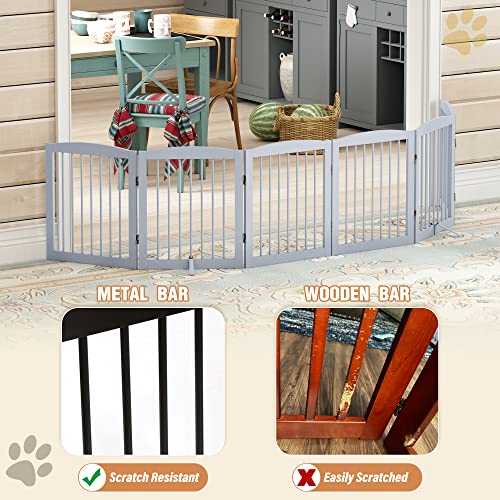Freestanding Pet Gate for Dogs (24" Height-6 Panel / Gray)