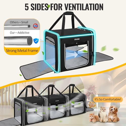 Combinable Pet Car Travel Carrier for a Large Cat (18.0"L x 17.0"W x 17.0"H / Black)