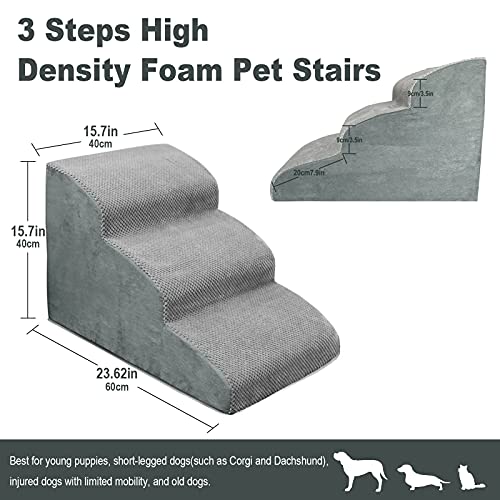 3 Steps High Density Foam Dog Stairs Ramps (3 Steps 15.7“H)
