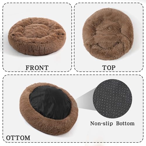 Calming Donut Dog Bed (Khaki / Small 19.7''x19.7''x7'')