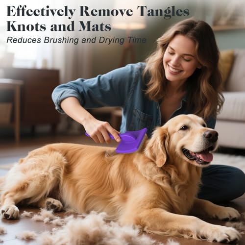 2PCS Slicker Brush for Dogs & Pet Comb (Purple / Large)