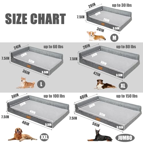 Orthopedic Large Dog Bed Washable Pet Sofa Bed 36''X24'' Grey (Grey / 36"L x 24"W x 3.5"Th)
