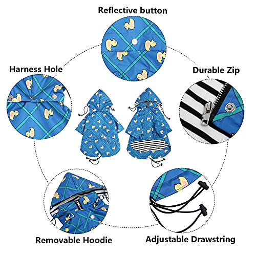 Dog Zip Up Raincoat with Reflective Buttons (Large / Grid Blue)