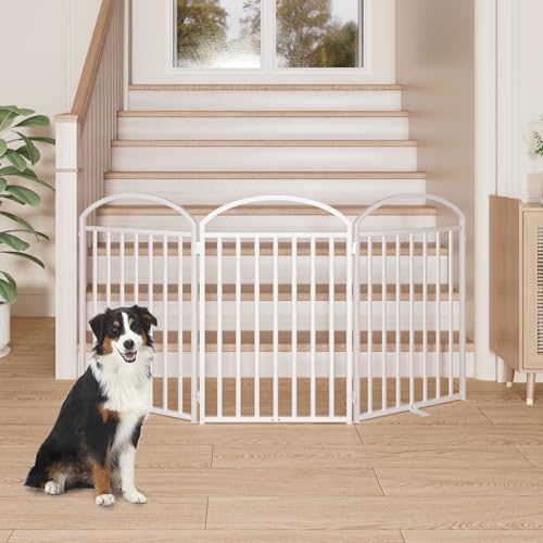 3 Panles Full Matel Freestanding Dog Gates (【3 Panels】72"W*32H" / White)