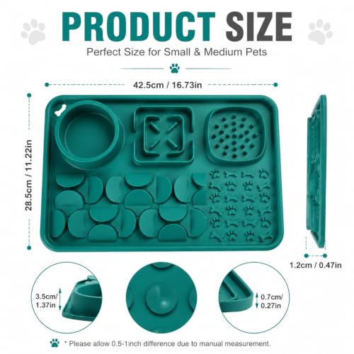 Silicone Dog Slow Feeder Lick Mat with Suction Cups (dark green)