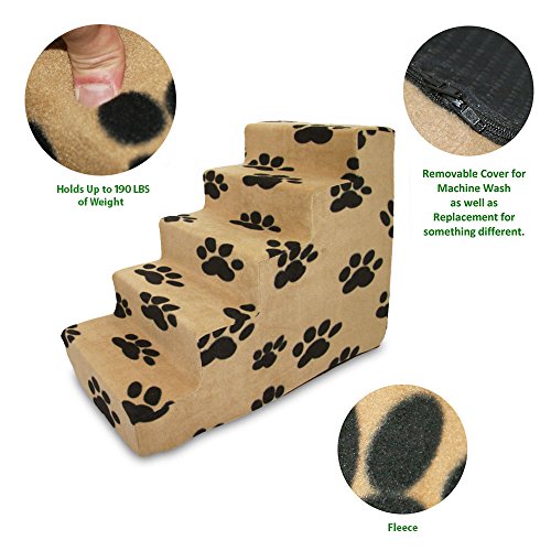Dog Stairs & Steps (Paw Print on Beige / H: 22.5 Inches)