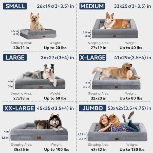 XL Orthopedic Dog Bed Waterproof for Extra Large Size Dogs (Grey / 41.0"L x 29.0"W x 7.5"Th)