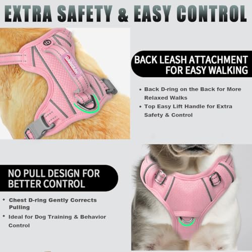 Dog Harness for Small Sized Dog No Pull Dog Vest ID Tag Pocket (Baby Pink / Small)