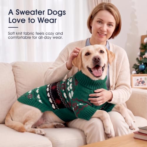 XXL Dog Sweater for Large Dogs Christmas (Nordic Hearts-Green / XX-Large)