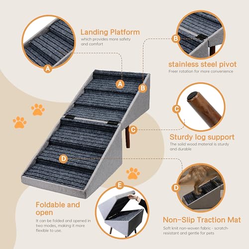 XXL 2-in-1 Ottoman Dog Stairs for Large Dogs,21.6 Inch Foldable (Beige H 21.6")