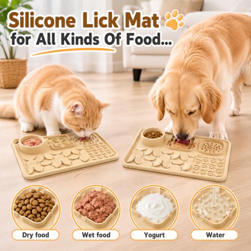 Silicone Dog Slow Feeder Lick Mat with Suction Cups (sand beige)