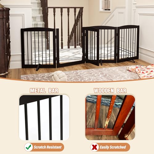 Freestanding Dog Gate with Door (4 Panel 24" / Dark Brown)
