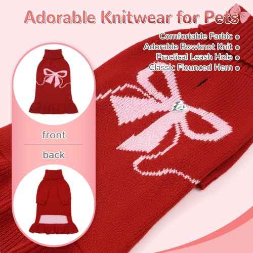 Bowknot Dog Sweater Dress for Small Dogs Girl (X-Large (21-28lbs) / Red)