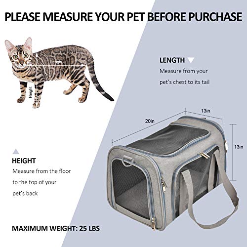 Large Cat Carriers Dog Carrier Pet Carrier for Cats Dogs Puppies up to 25Lbs (20.0"L x 13.0"W x 13.0"H / Grey)