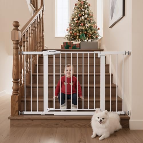 29.7 48" Baby Gate for Stairs (White / 29.7-48"W x 28"H)