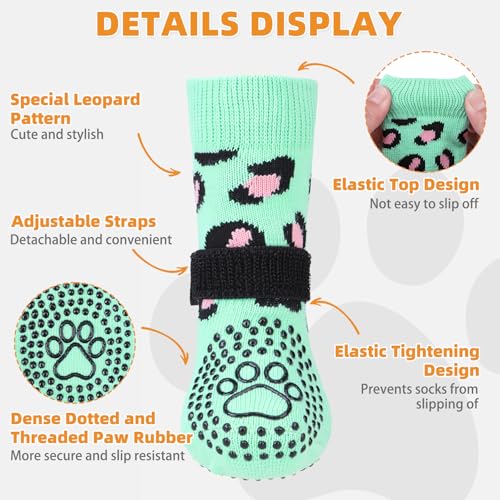 Anti Slip Dog Socks for Hot (Leopard Green / Small)