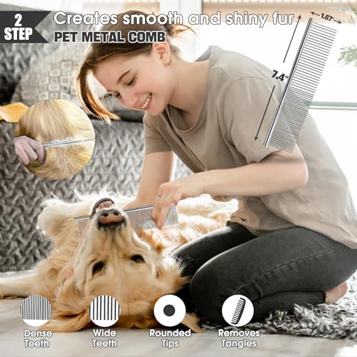 Dog Slicker Brush for Dogs Grooming Kit 5PCS Long Haired Doodles (Black)