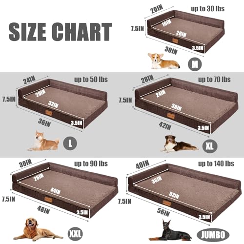 Orthopedic Large Dog Bed Washable Pet Sofa Bed 48''X30''Brown (Brown / 48"L x 30"W x 3.5"Th)