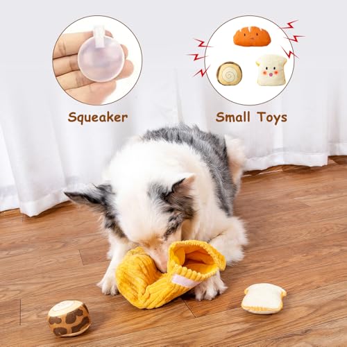 Squeaky Hide and Seek Dog Toys for Small and Medium Dogs (Bread)