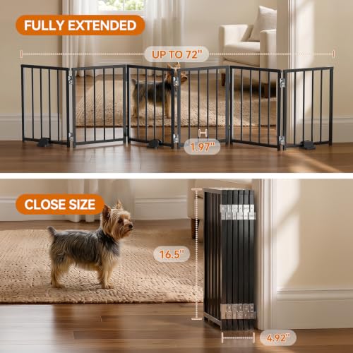Small Dog Gate Indoor (Black / Up to 72" W, 16.5" H)