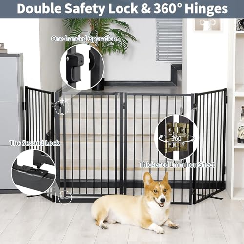 Metal Freestanding Dog Gates with Door for Outdoor Indoor (Black / 【2 Panels】 36''H*40''W)