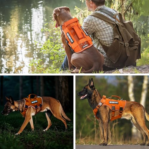 Tactical Molle Vest Mesh Dog Harness with 10 Removale Pet Patches (Small / Orange)