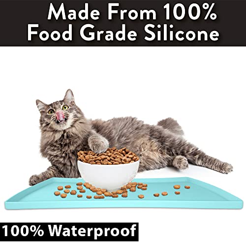 Cat Food Mat Small & Large Pet Food Mat (L: 24" x 14" / Gray)