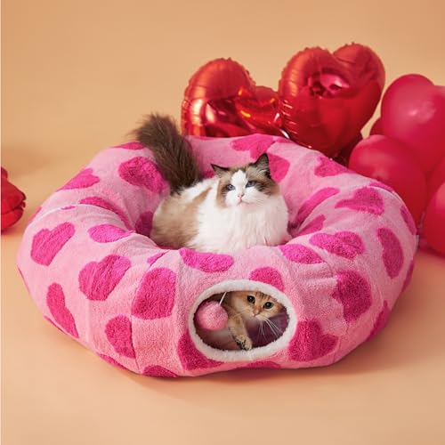 Lesure Donut Cute Jacquard Cat Tunnel Bed Kitten Toys for Puppy Bunny (Standard (33.5"L x 33.5"W x 10"H) / A Lover Hearts)
