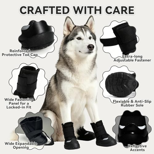 Dog Boots Rugged Anti (BLACK / #8 (Width 2.6 inch) for 52-65 lbs)