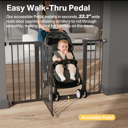 29.7 51.5 in Extra Wide Baby Gate for Stairs (Black / 29.7-51.5"W x 30.5"H)