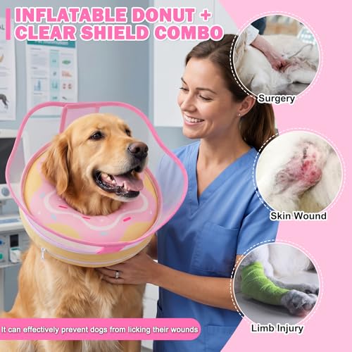 Inflatable Dog Cone Collar for Dogs to Stop Licking After Surgery (Pink / XXL (Neck 19"-24"))