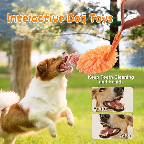 Dog Puppy Toys Dog Squeak Toys Plush Dog Toy with Dog Ropes Knots for Fun and Teeth Cleaning (Orange / Dog Bite Ball Toy)
