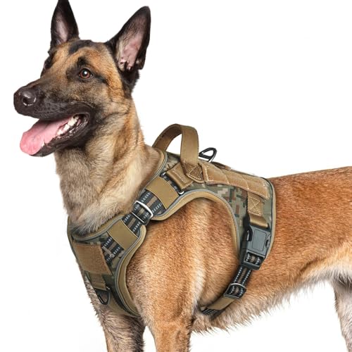 Tactical Dog Harness for Large Dogs (L(Chest:22"-37",Neck:21.1"-30.3",Back:8.3") / Desert Camo)