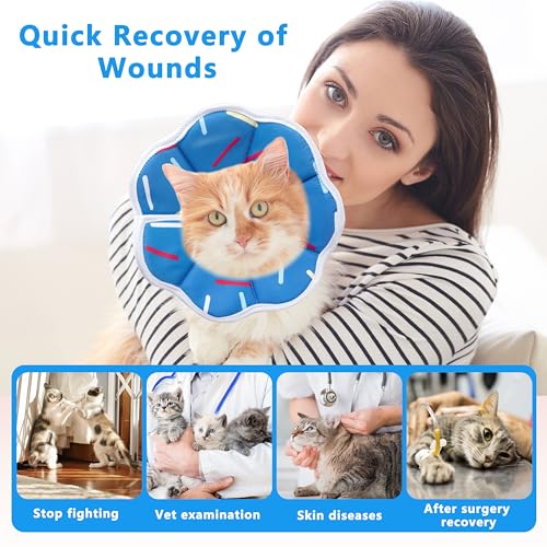 Soft Adjustable Cat Cone Collar (Blue Stripe / Medium)